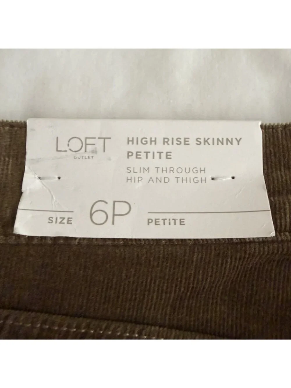 Loft New Women's Green Corduroy High Rise Skinny Pants Size 6 Petite Button Fly